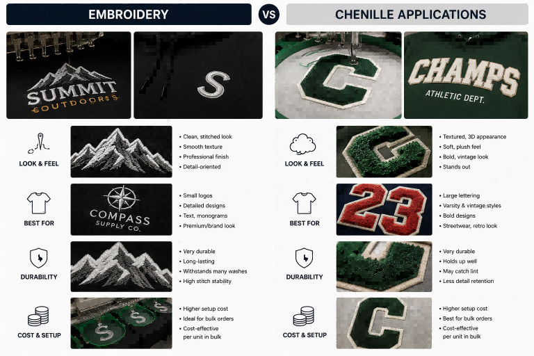 Applique embroidery for custom apparel decoration