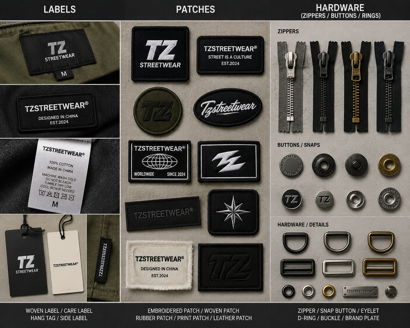 Custom branded zippers for garment manufacturing