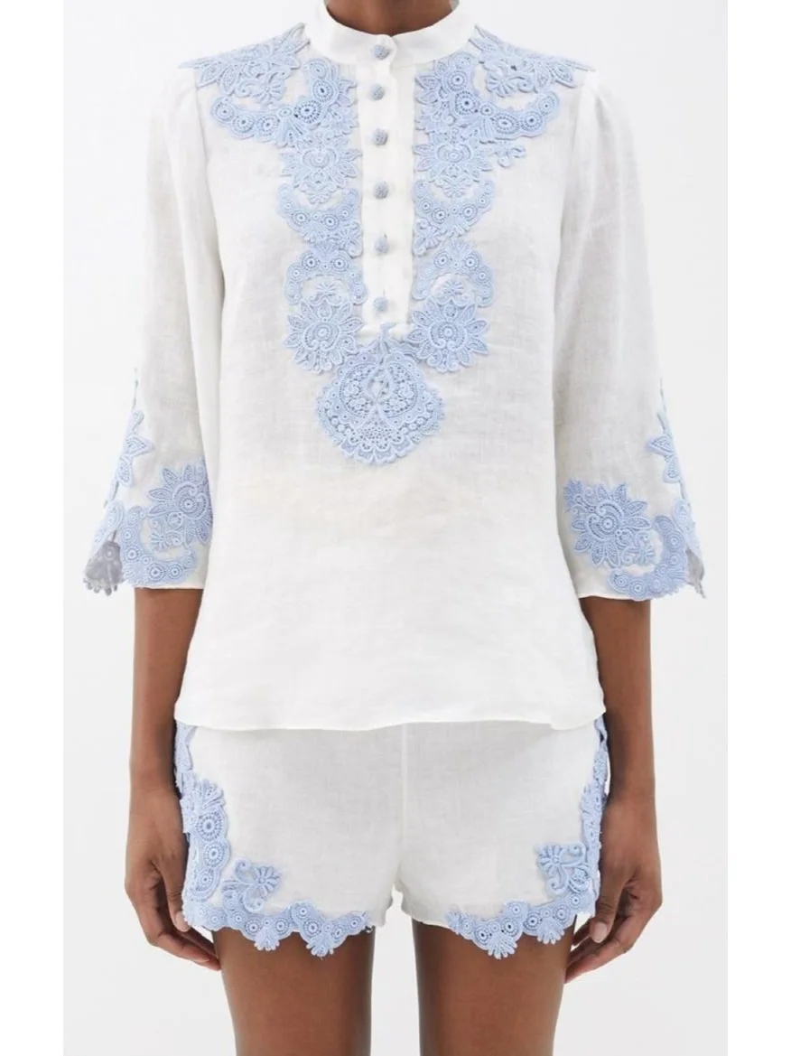 Cotton blouse with eyelet embroidery decoration