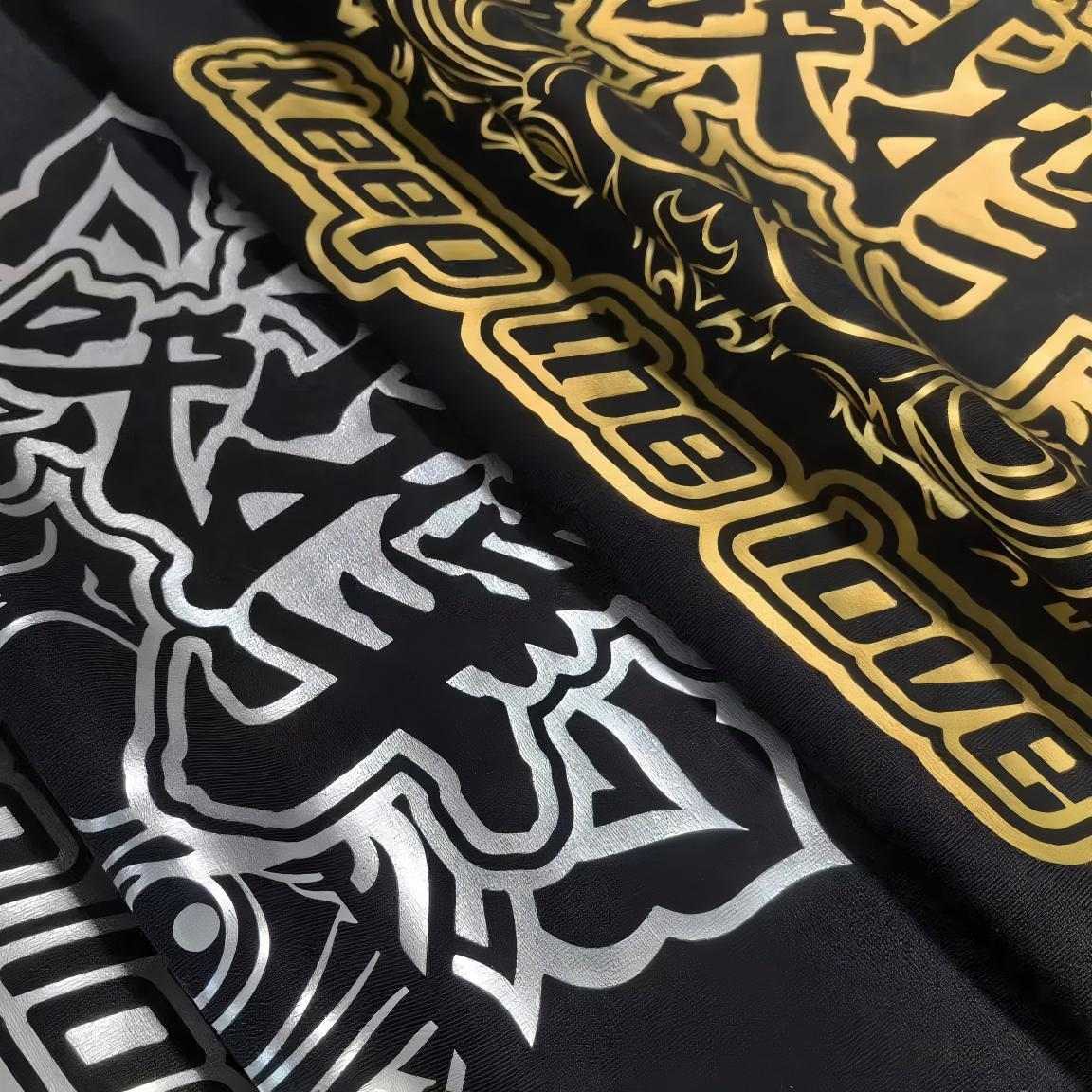 Custom gold foil logo printing on apparel
