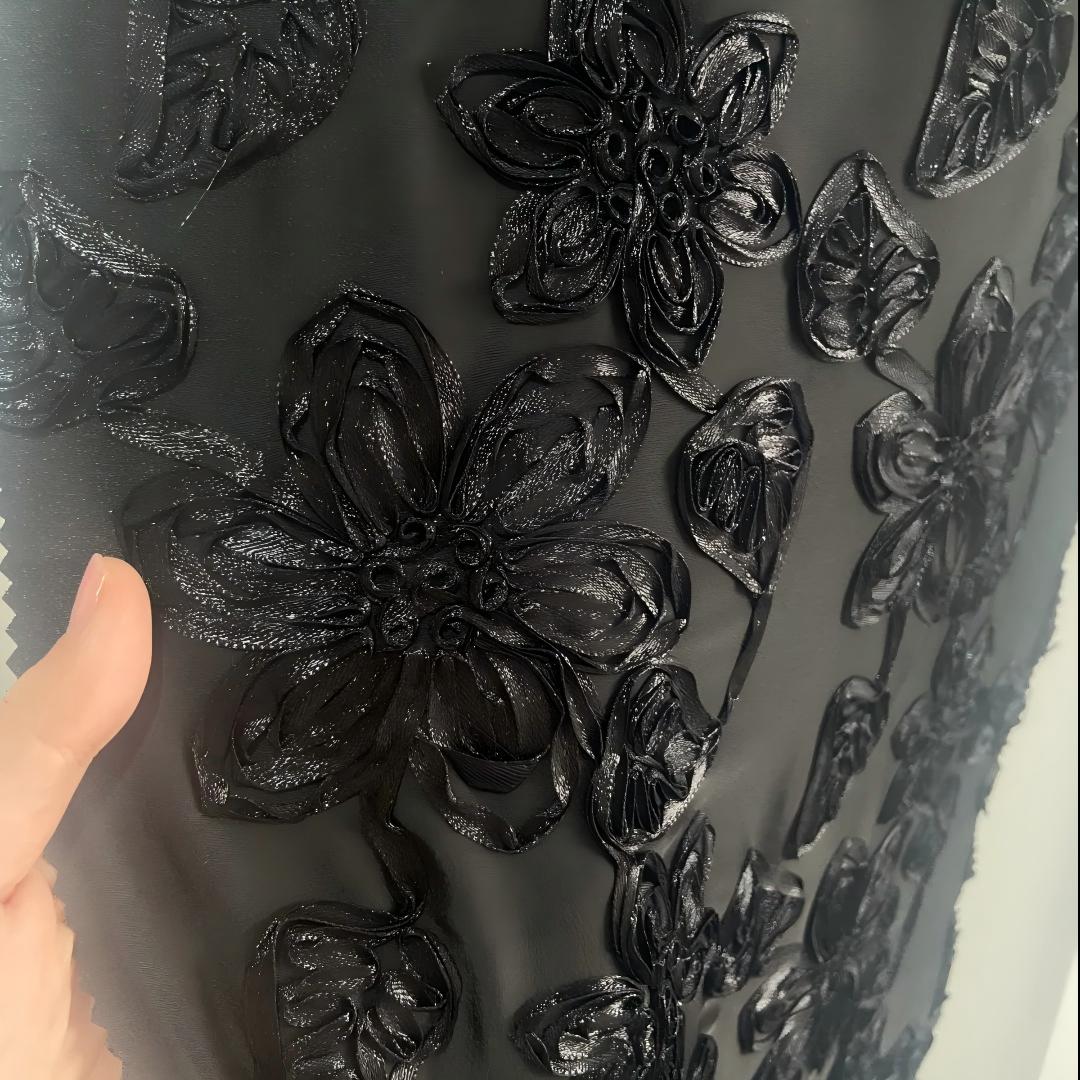 Embroidery ribbon decoration on fabric