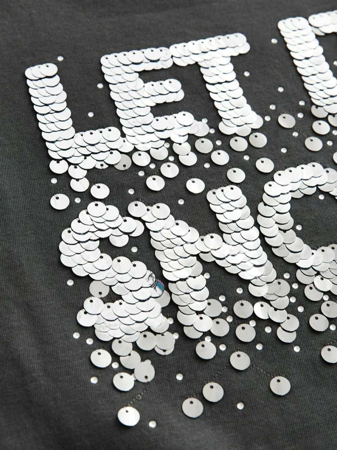 Sequin embroidery decoration on custom apparel