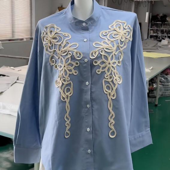 Embroidery with ribbon on fabric