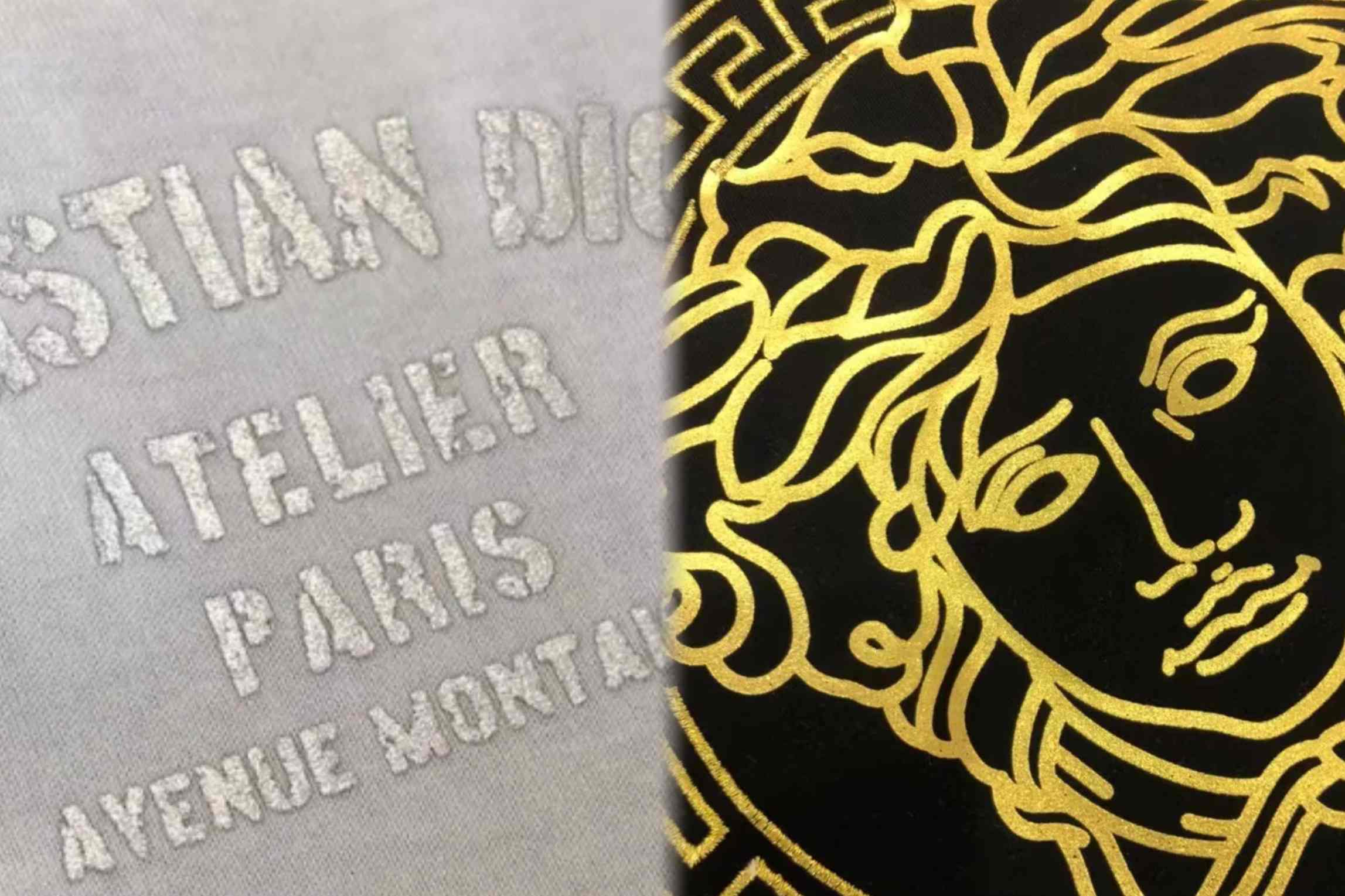 Gold foil printing on custom apparel
