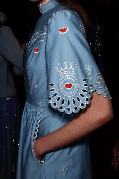 Custom skirt with eyelet embroidery detail